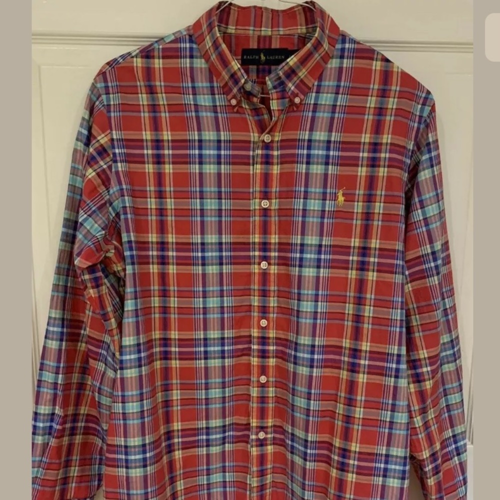 Ralph Lauren Button Down Shirt Red Plaid Size L